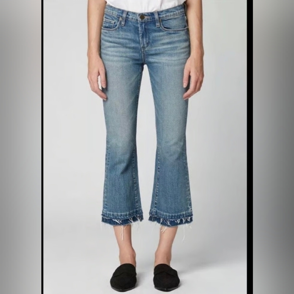 Blanknyc Blue Flare Wide Leg Jeans with Distressed Hem 29